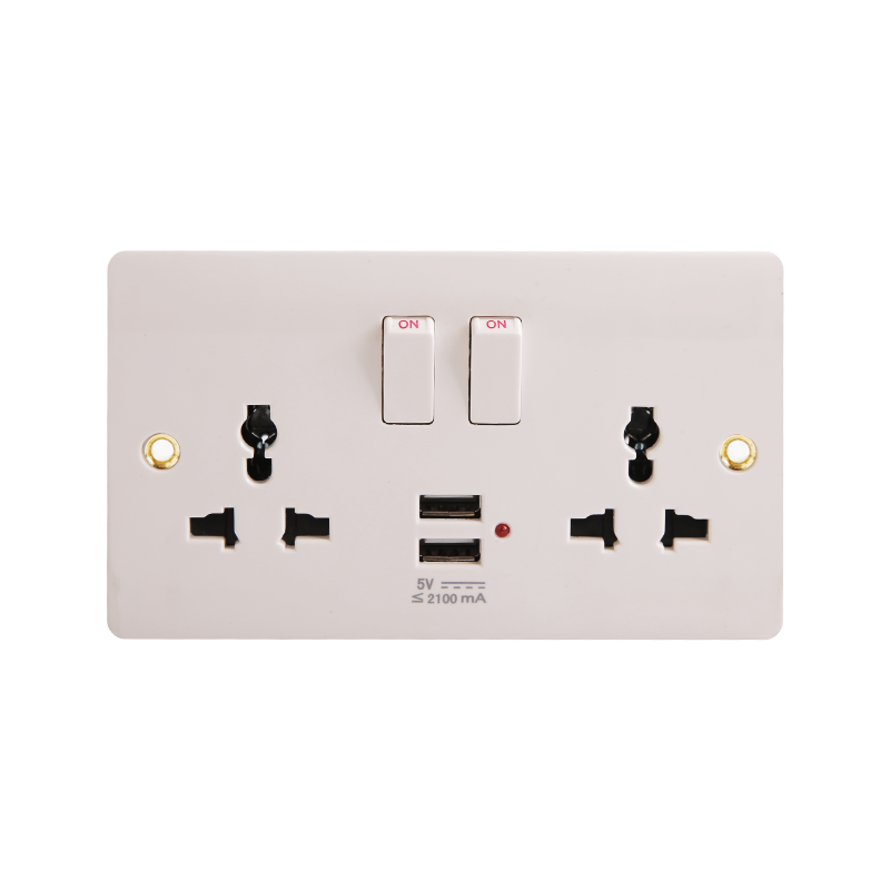 Bakelite 2 Gang Universal Switched Socket with 2 USB (5V 2100mA) HK6216V-UN-UB